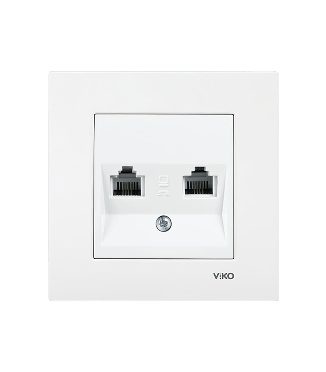 rozetka-dvoynaya-telefonnaya-viko-karre-belyy-90960033-1 Розетка двойная телефонная Viko Karre Белый 90960033 - Зображення 1