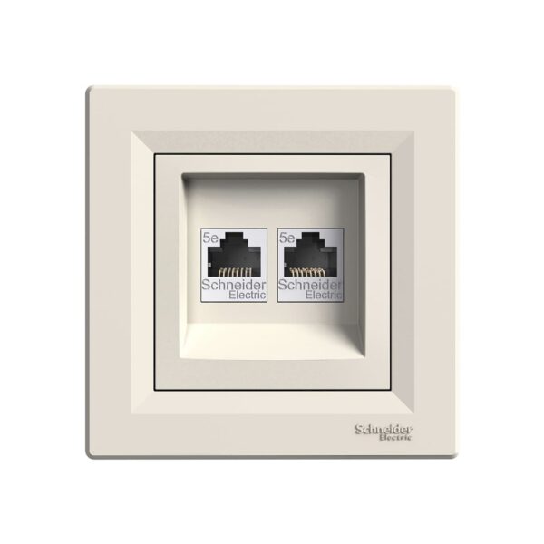 Розетка компьютерная 2-я, RJ45, кат.5е, UTP, Кремовая, Asfora EPH4400123