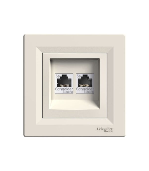 Розетка компьютерная 2-я, RJ45, кат.5е, UTP, Кремовая, Asfora EPH4400123