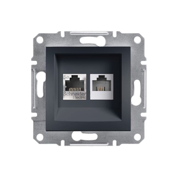Розетка PC RJ45 cat5e UTP + TF RJ11 Schneider Electric Asfora Антрацит EPH4900171
