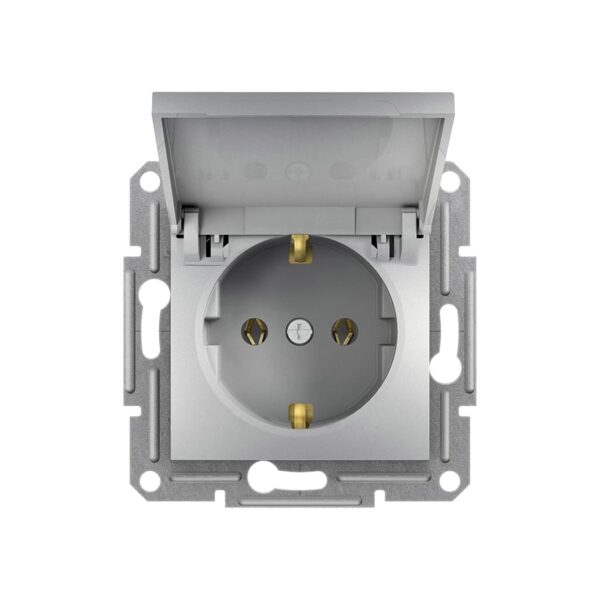 Розетка з кришкою і заземленням Schneider Electric Asfora Алюміній EPH3100161