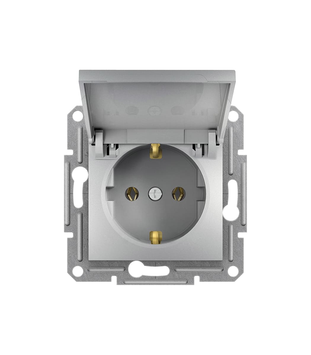 rozetka-s-kryshkoy-i-zazemleniem-schneider-electric-asfora-alyuminiy-eph3100161-1 Розетка с крышкой и заземлением Schneider Electric Asfora Алюминий EPH3100161 - Зображення 1