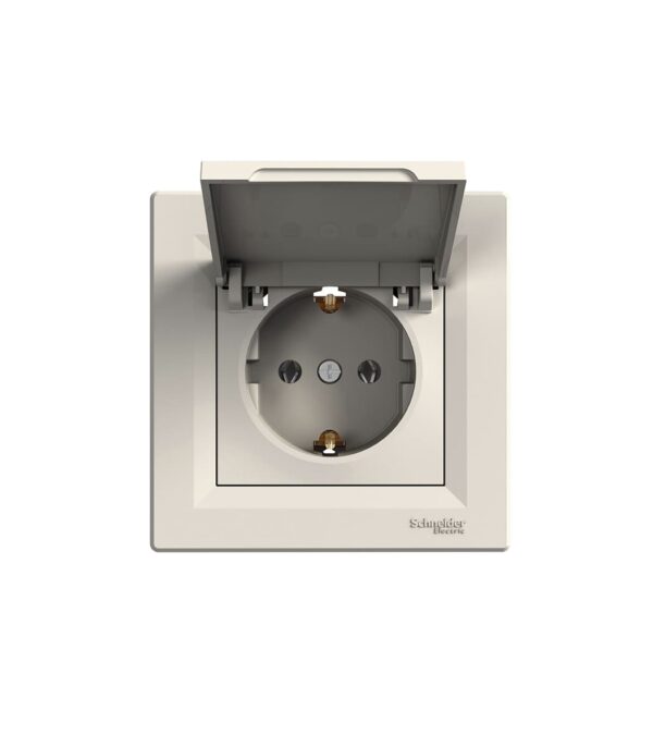 Розетка с заземлением, с крышкой Кремовая, Asfora EPH3100123