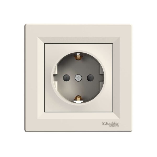 Розетка с заземлением, с защитными шторками 1-я Кремовая, Asfora EPH2900223