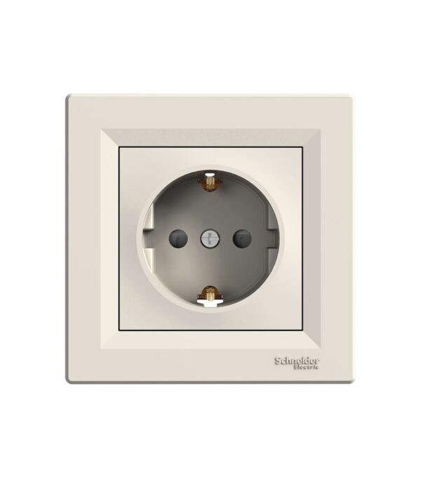 Розетка с заземлением, с защитными шторками 1-я Кремовая, Asfora EPH2900223