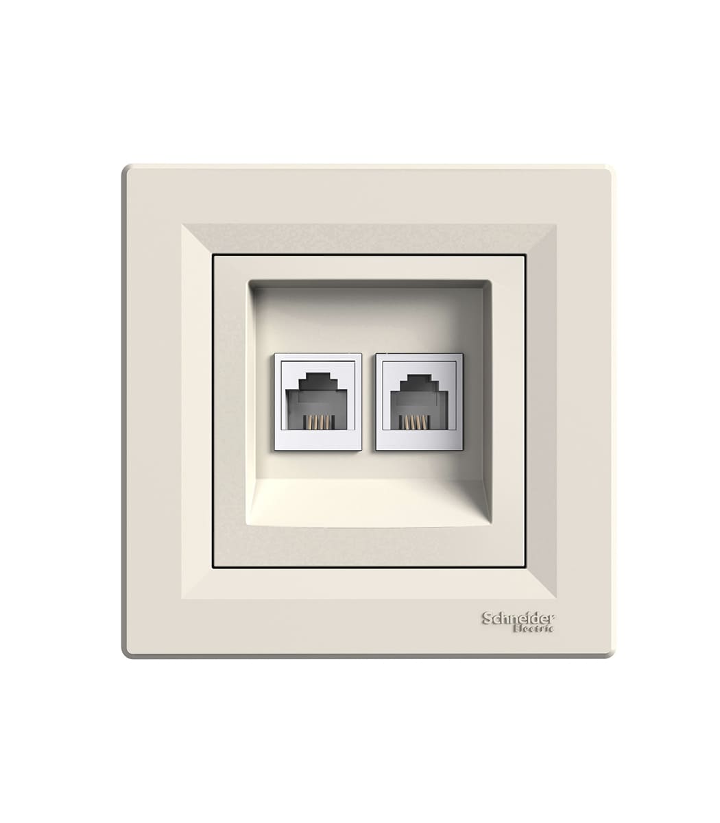 rozetka-telefonnaya-2-ya-rj11-4-kontakta-kremovaya-asfora-eph4200123-1 Розетка телефонная 2-я, RJ11, 4 контакта, Кремовая, Asfora EPH4200123 — изображение 1