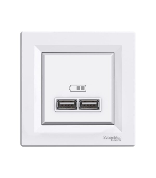 Розетка USB, 2 виходи 2.0, 5V-DC, макс 2.1 A, Біла, Asfora EPH2700221