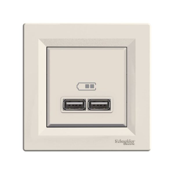 Розетка USB, 2 виходи 2.0, 5V-DC, макс 2.1 A, Кремова, Asfora EPH2700223