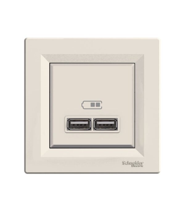 Розетка USB, 2 виходи 2.0, 5V-DC, макс 2.1 A, Кремова, Asfora EPH2700223
