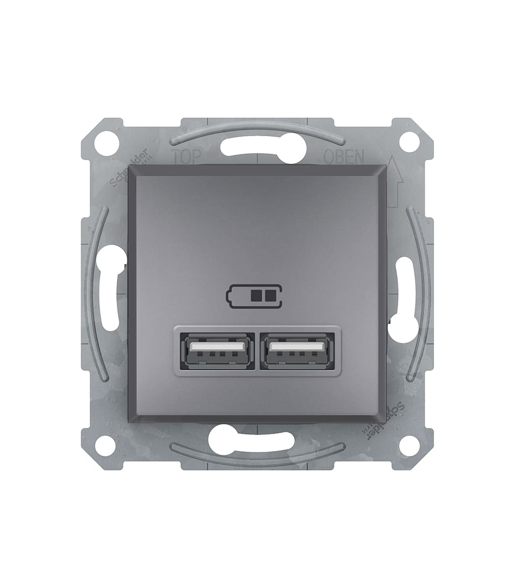 rozetka-usb-2.1 a-schneider-electric-asfora-stal-eph2700262-1 Розетка USB 2.1A Schneider Electric Asfora Сталь EPH2700262 - Зображення 1