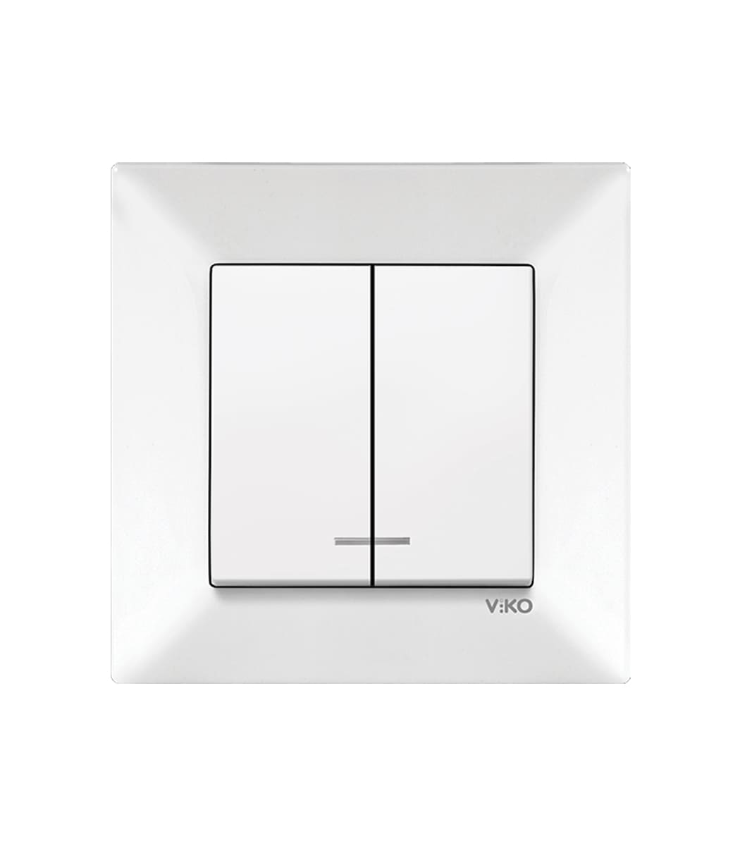 vyklyuchatel-dvoynoy-s-podsvetkoy-viko-meridian-belyy-90970050-wh-1 Выключатель двойной с подсветкой Viko Meridian Белый 90970050-WH - Зображення 1