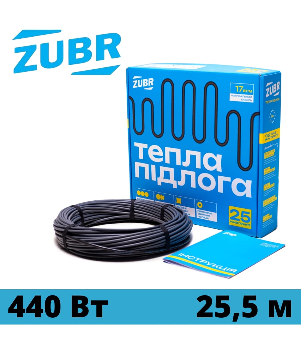 kabel-nagrevatelnyy-dvuh-jilnyy-zubr-dc17-25.5_440vt Кабель нагревательный двух жильный ZUBR DC17 25.5/440Вт — изображение 1
