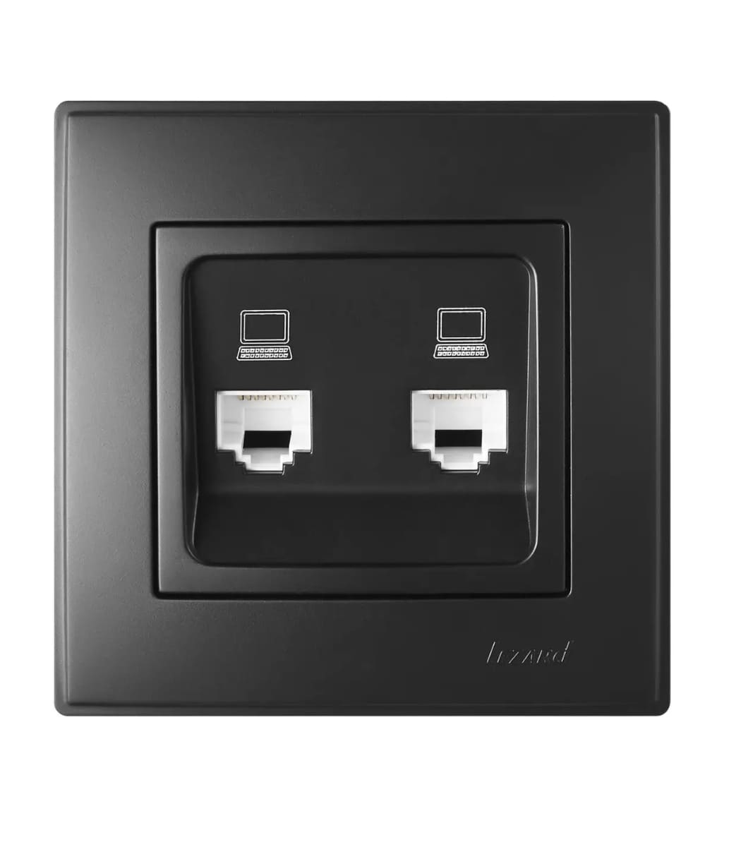 rozetka-kompyuternaya-dvoynaya-lezard-lesya-rosa-kod_-705-4242-141 Розетка двойная компьютерная PC LEZARD LESYA Антрацит 705-4242-141 - Зображення 1