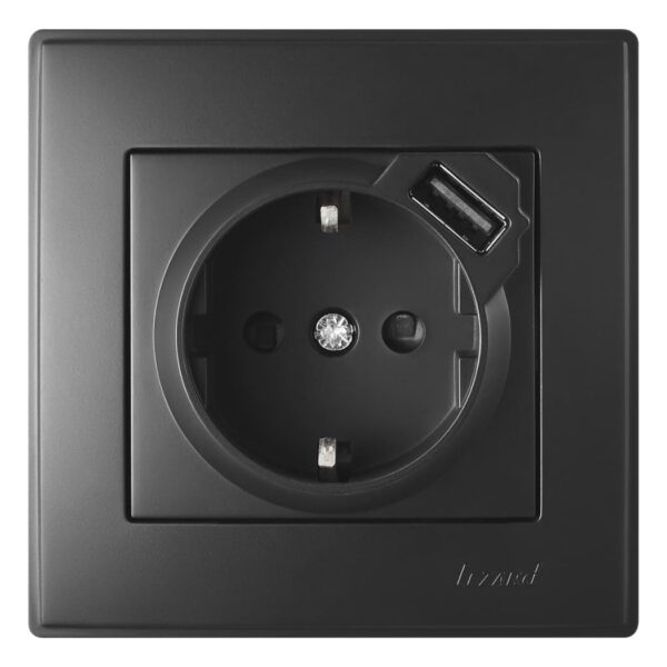 Розетка одинарная с заземлением+USB LEZARD LESYA Антрацит 705-4242-181
