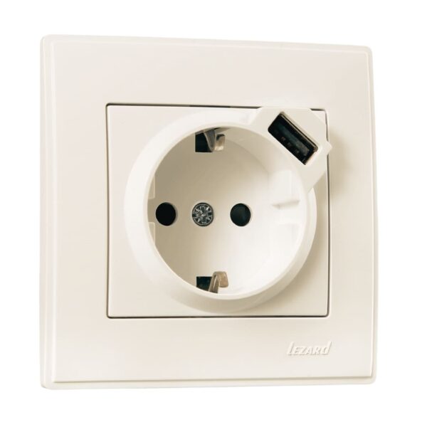 Розетка одинарная с заземлением+USB LEZARD LESYA Крем 705-0303-181