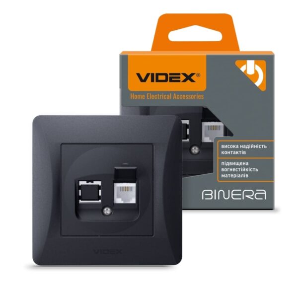 Розетка CAT3 одинарная телефонная черный графит VIDEX BINERA (VF-BNSK1TF3-BG)