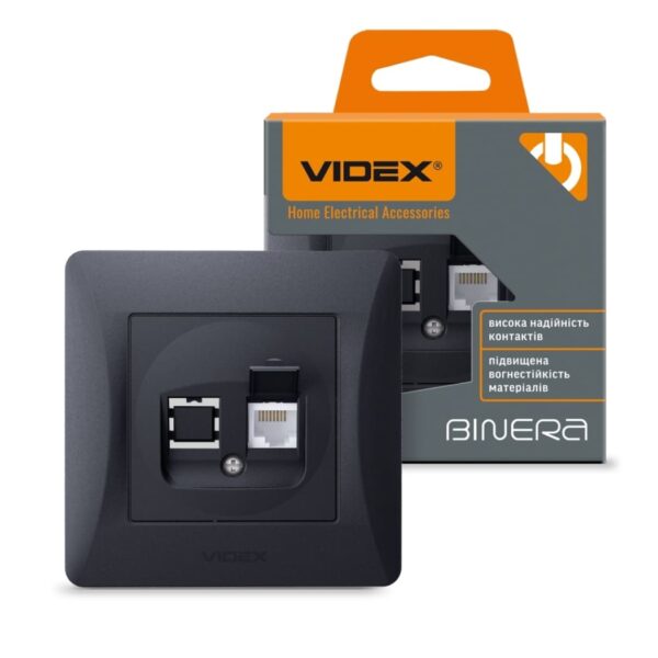 Розетка CAT6 одинарная компьютерная черный графит VIDEX BINERA (VF-BNSK1PC6-BG)