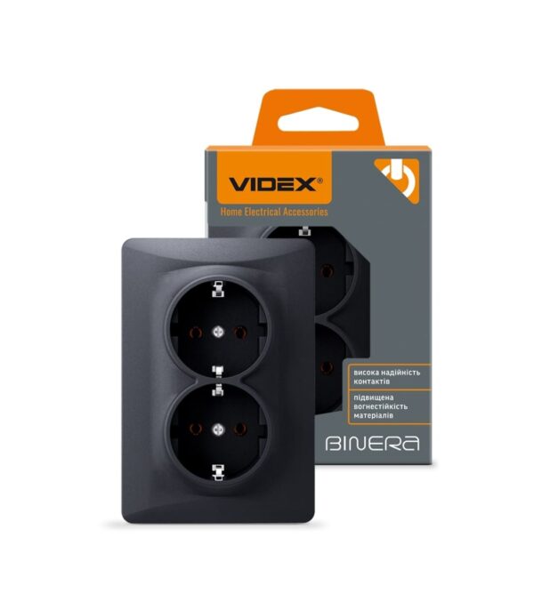 Розетка двойная с заземлением черный графит VIDEX BINERA (VF-BNSK2G-BG)