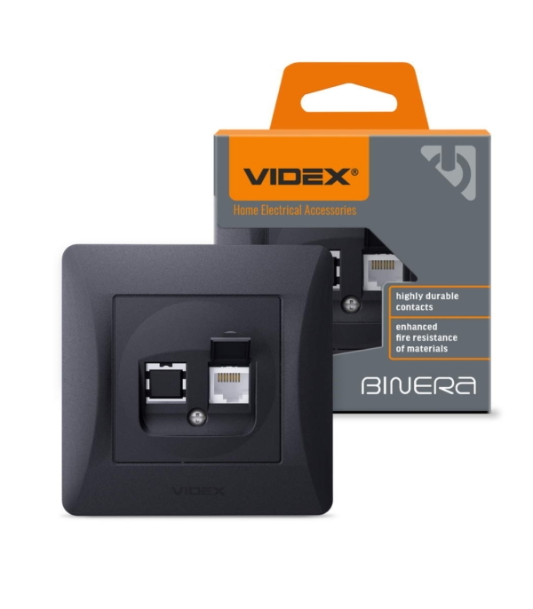 Розетка CAT6 одинарная компьютерная черный графит VIDEX BINERA (VF-BNSK1PC6-BG) — изображение 2