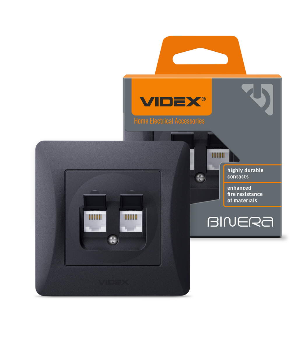 videx-vf-bnsk2-pc6-bg-cat6-cat6-1 Розетка CAT6+CAT6 компьютерная двойная черный графит VIDEX BINERA (VF-BNSK2PC6-BG) — изображение 1