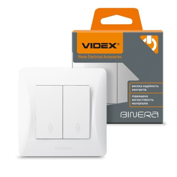 Вимикач двоклавішний прохідний білий VIDEX BINERA (VF-BNSW2P-W)