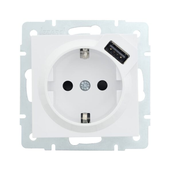 Розетка одинарная с заземлением + USB LEZARD VESNA Белая (742-0288-181)
