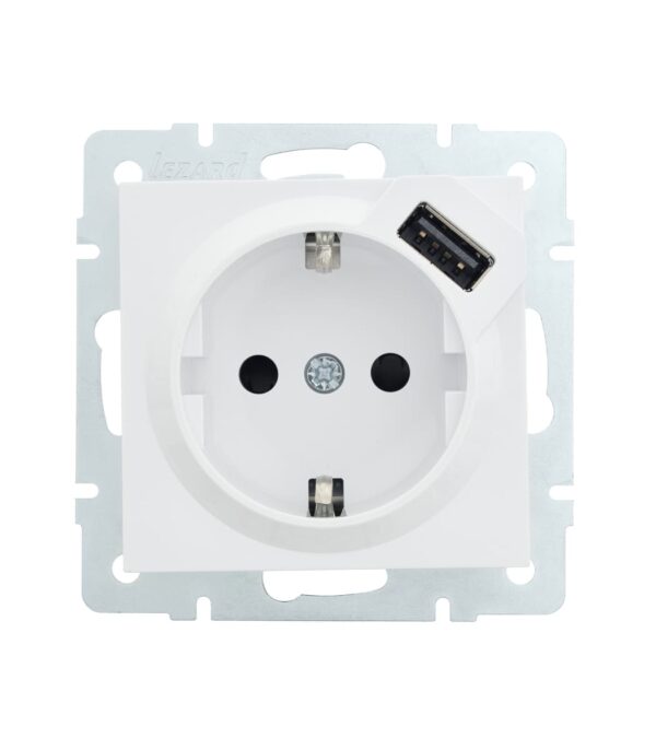 Розетка одинарная с заземлением + USB LEZARD VESNA Белая (742-0288-181)