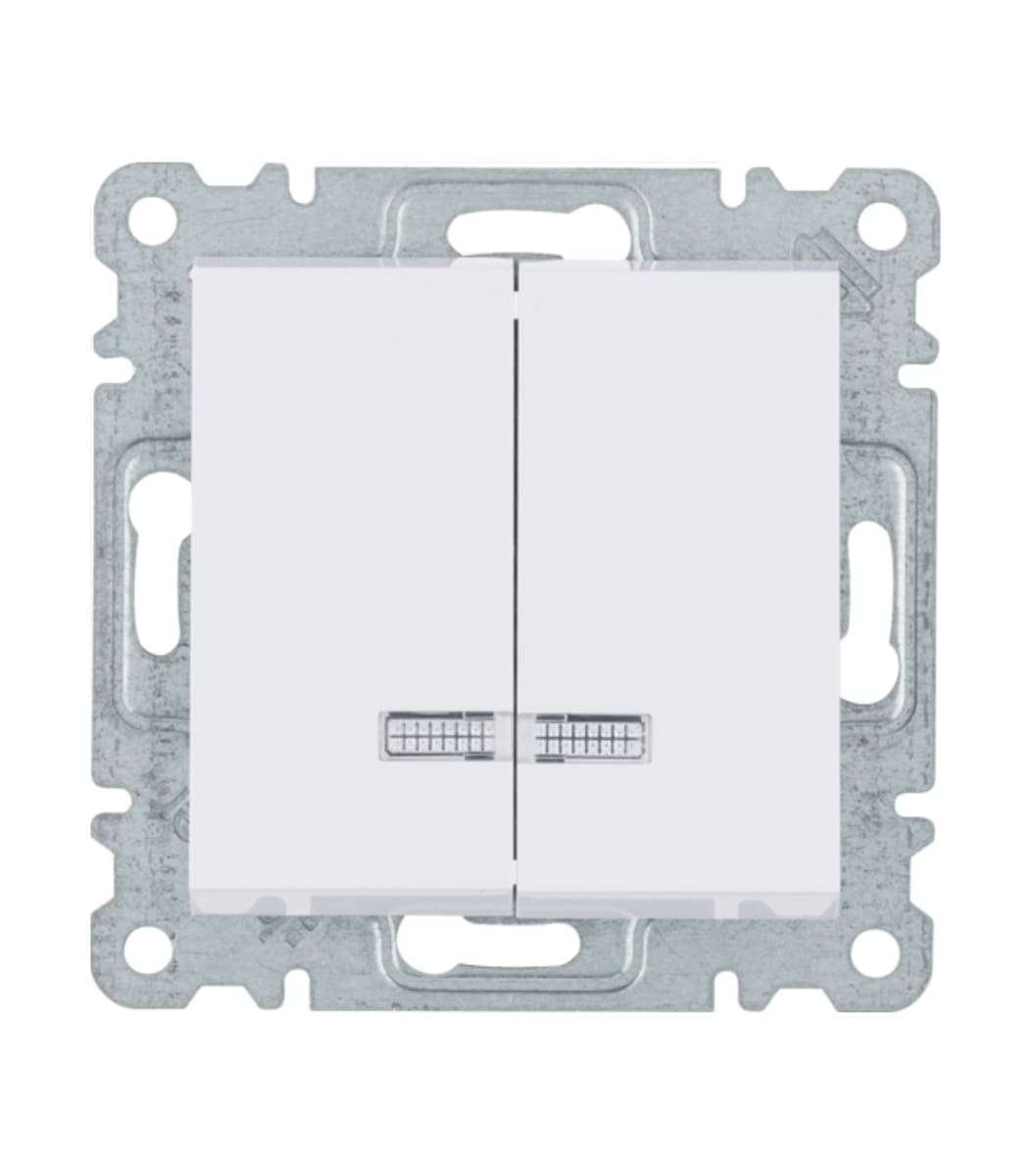 vyklyuchatel-dvoynoy-s-podsvetkoy-hager-lumina-belyy-wl0240 Выключатель двойной с подсветкой Hager Lumina Белый (WL0240) — изображение 1