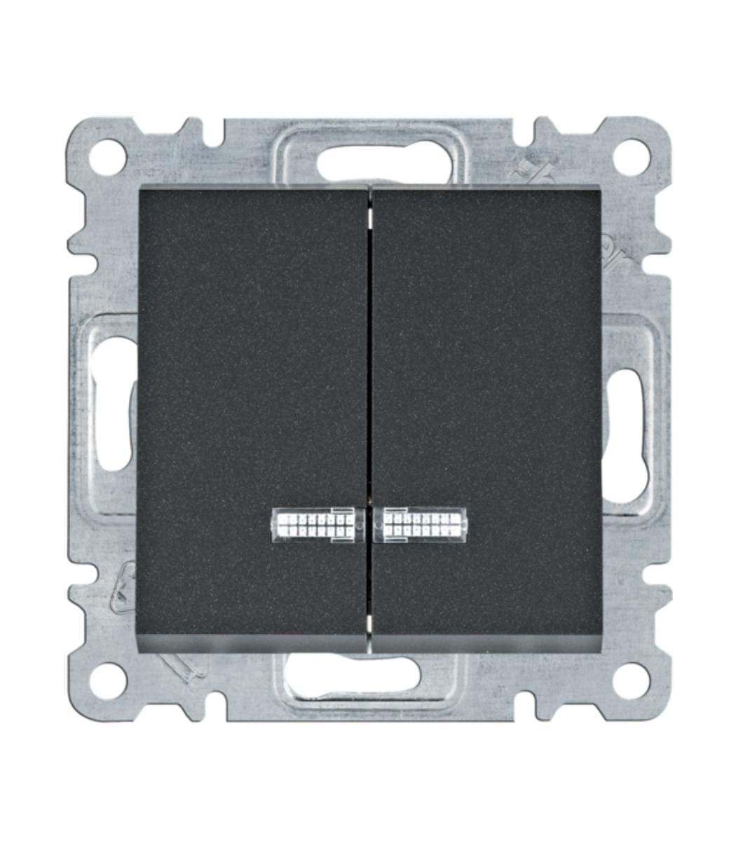 vyklyuchatel-dvoynoy-s-podsvetkoy-hager-lumina-chernyy-wl0243 Выключатель двойной с подсветкой Hager Lumina Черный (WL0243) - Зображення 1