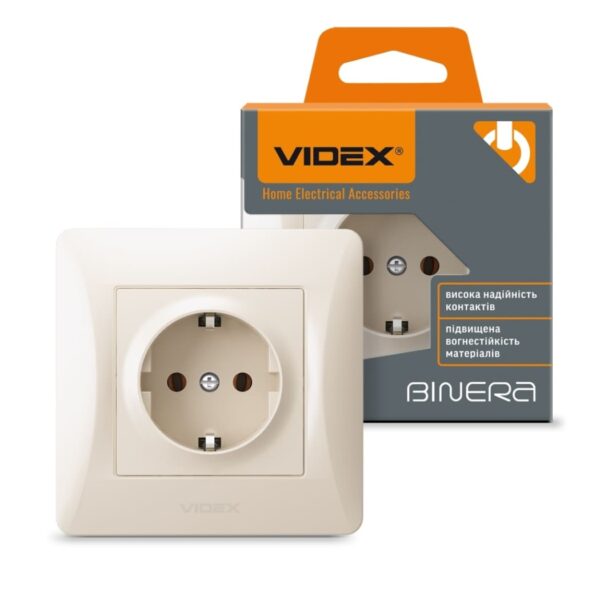 Розетка одинарная с заземлением Крем VIDEX BINERA (VF-BNSK1G-CR)