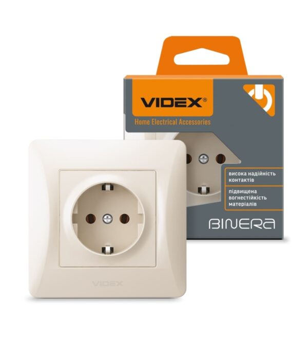 Розетка одинарная с заземлением Крем VIDEX BINERA (VF-BNSK1G-CR)