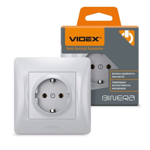Розетка одинарная с заземлением Серебряный шёлк VIDEX BINERA (VF-BNSK1G-SS)