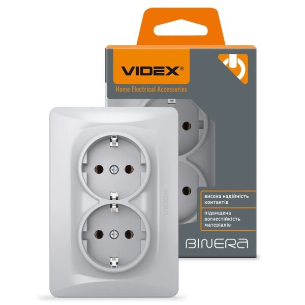 Розетка двойная с заземлением Серебряный шёлк VIDEX BINERA (VF-BNSK2G-SS)