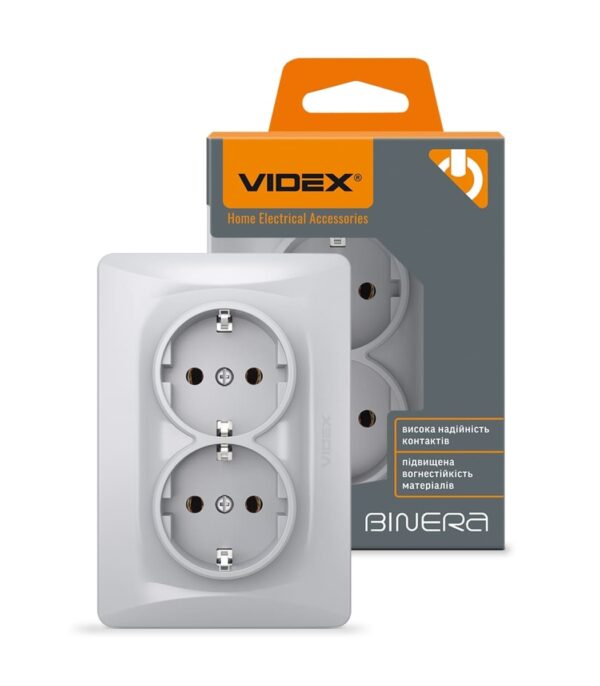 Розетка двойная с заземлением Серебряный шёлк VIDEX BINERA (VF-BNSK2G-SS)