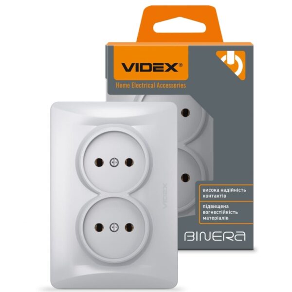Розетка двойная Серебряный шёлк VIDEX BINERA (VF-BNSK2-SS)