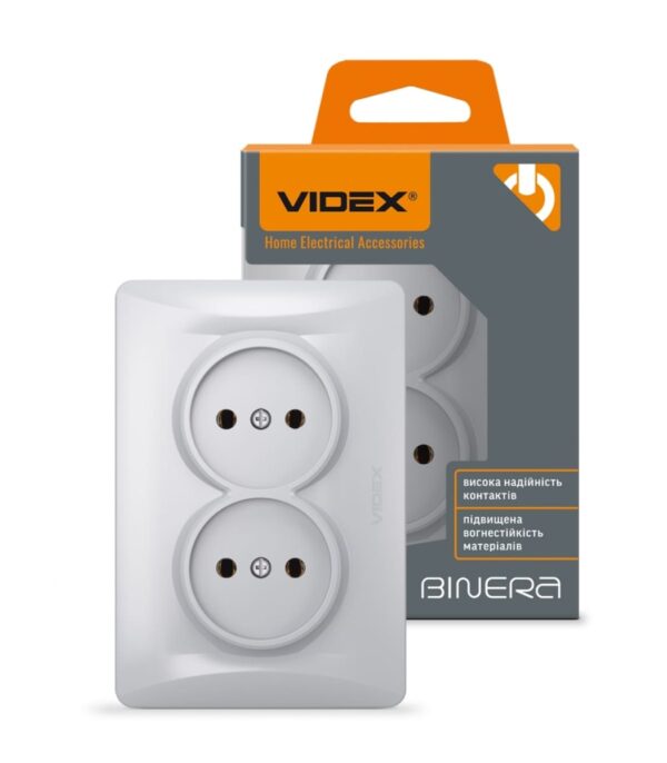 Розетка двойная Серебряный шёлк VIDEX BINERA (VF-BNSK2-SS)