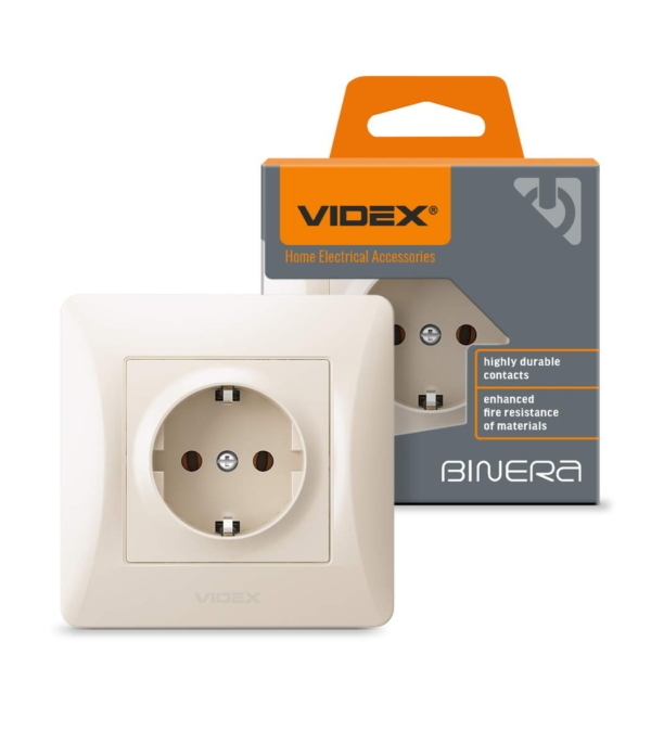 Розетка одинарная с заземлением Крем VIDEX BINERA (VF-BNSK1G-CR) — изображение 2