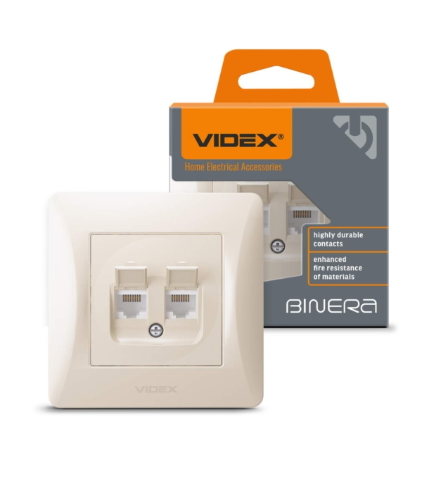Розетка двойная CAT6 компьютерная(PC) Крем VIDEX BINERA (VF-BNSK2PC6-CR) — изображение 2