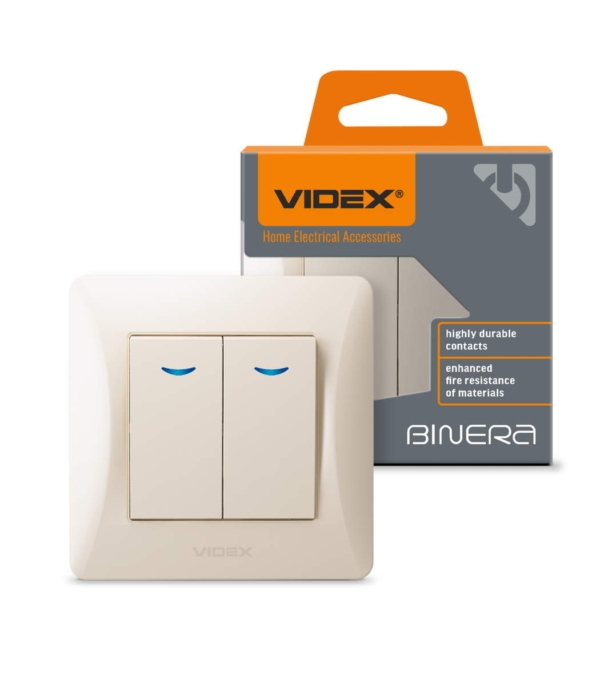 Выключатель двойной с подсветкой Крем VIDEX BINERA (VF-BNSW2L-CR) — изображение 2