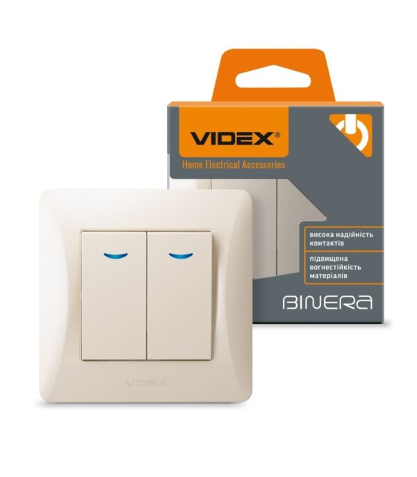 Выключатель двойной с подсветкой Крем VIDEX BINERA (VF-BNSW2L-CR)