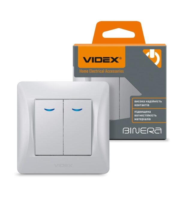 Выключатель двойной с подсветкой Серебряный шёлк VIDEX BINERA (VF-BNSW2L-SS)