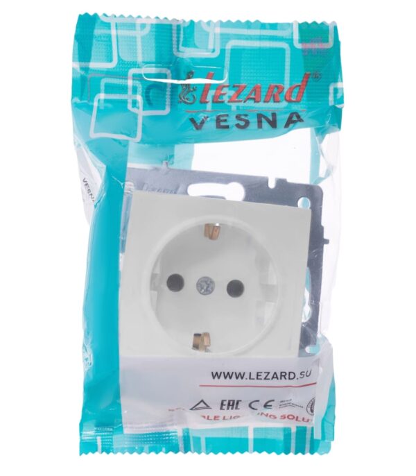 Розетка одинарная с заземлением и защитой от детей LEZARD VESNA Белая (742-0288-124B) — изображение 9