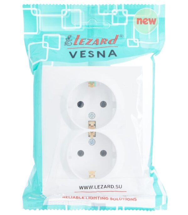 Розетка двойная с заземлением LEZARD VESNA Белая (742-0200-127B) — изображение 6