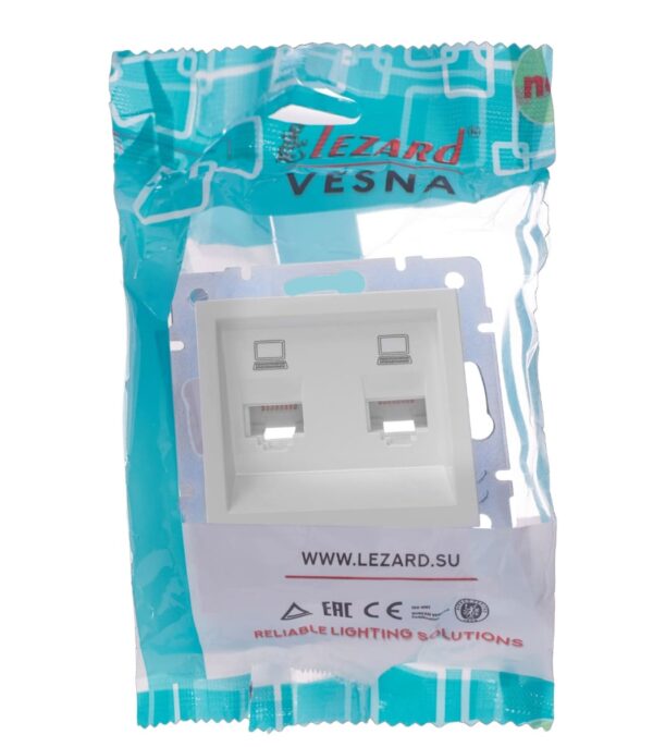 Розетка двойная компьютерная PC LEZARD VESNA Белая (742-0288-141) — изображение 9