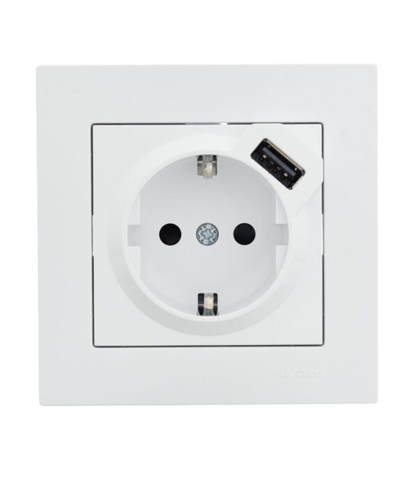 Розетка одинарная с заземлением + USB LEZARD VESNA Белая (742-0288-181) — изображение 4