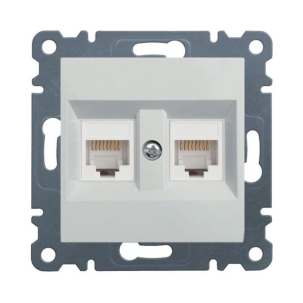Розетка компьютерная двойная CAT 5e Hager Lumina Белая (WL2320+WL9002*2)