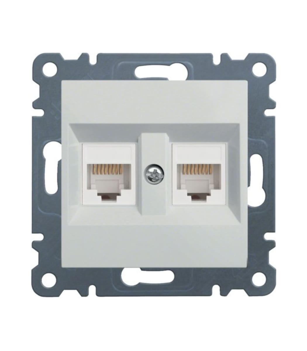 Розетка компьютерная двойная CAT 5e Hager Lumina Белая (WL2320+WL90022) (2) Розетка компьютерная двойная CAT 5e Hager Lumina Белая (WL2320+WL9002*2) — изображение 1
