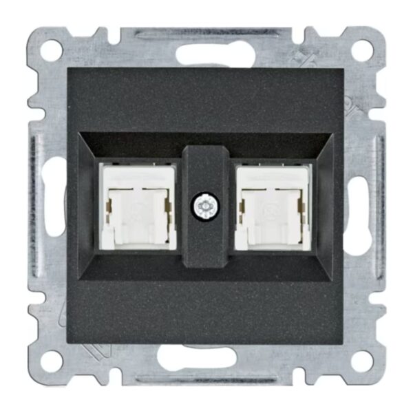 Розетка компьютерная двойная CAT 5e Hager Lumina Черная (WL2323+WL9002*2)