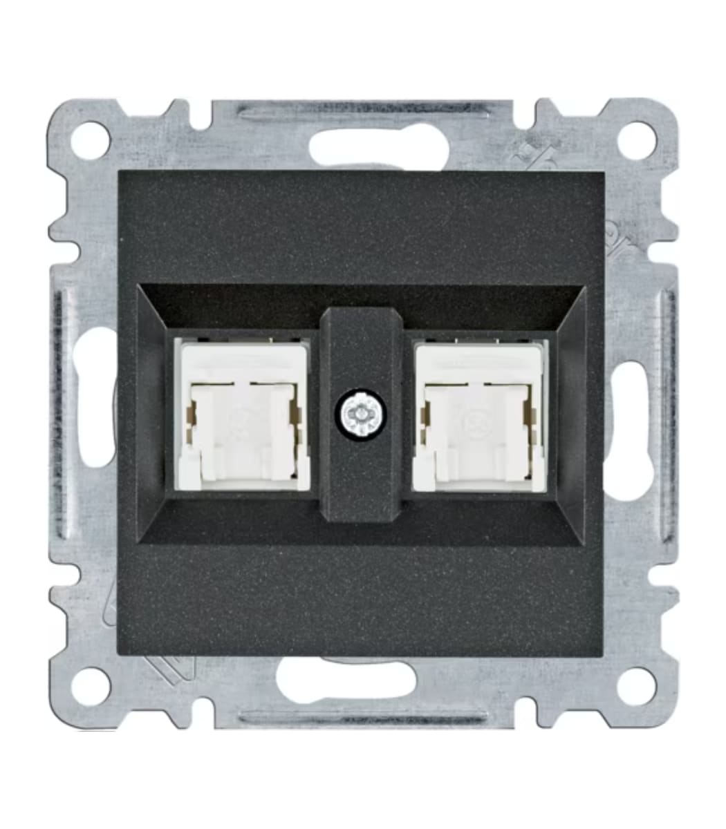 Розетка компьютерная двойная CAT 5e Hager Lumina Черная (WL2320+WL9002) (1) Розетка компьютерная двойная CAT 5e Hager Lumina Черная (WL2323+WL9002*2) — изображение 1