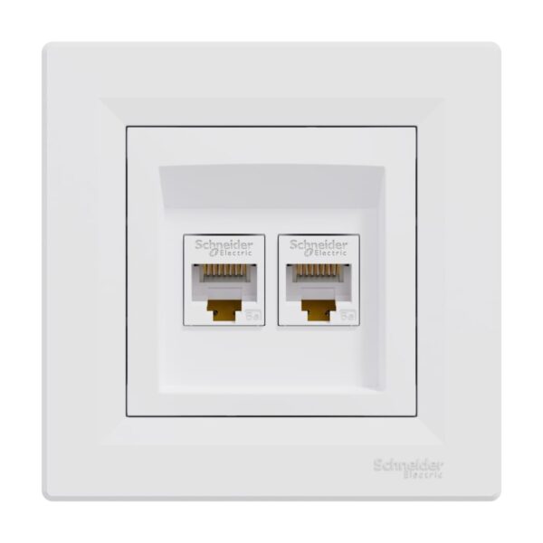 Розетка компьютерная, RJ45, кат.5е, UTP, двойная Белая, Asfora EPH4400121